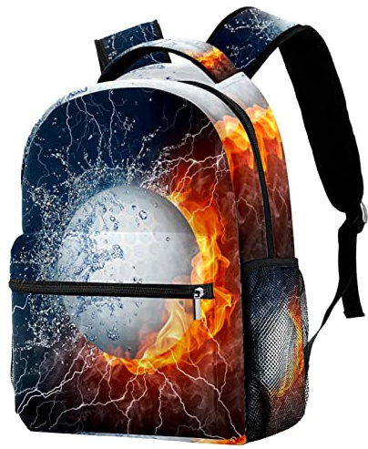 Luoweisi Softball Muster Schultasche Schulrucksack für Jungen Rucksack Büchertasche Reiserucksack, Feuer und Wasser Golfball, One size