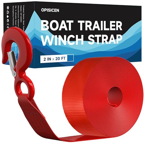 OPISICEN Trailer Winch Strap (2 Inch x 20 Foot) - 10000 lbs with Safety Snap Hook for Boats, Vehicles and Jet Ski, Marine Winch Pulley Replacement Strap, High Tensile Strength Polyester, OP-00002