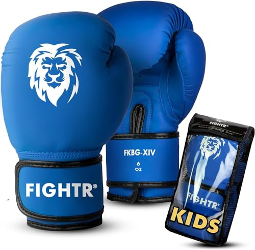 FIGHTR® Boxhandskar för barn med bästa passform för maximalt skydd | junior, pojkar och flickor | för boxning, MMA, Muay Thai, kickboxning och kampsport 04 06 oz | inkl. bärväska (blå, 04 oz)