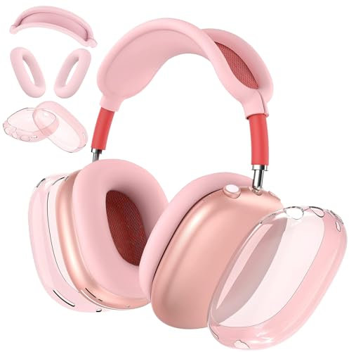 Custodia In Silicone Per Cuffie Airpods Max, Copertura Antiscivolo Per Padiglioni Delle Orecchie/Copertura Trasparente In Tpu Per Tazze Delle Orecchie/Copertura Fascia Per Airpods Max (TPU Rosa)