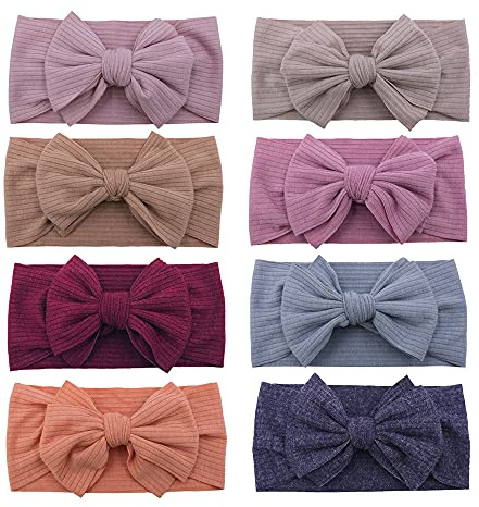 8pcs Baby Headband Soft Stretchy Hairband Hair Bow Elastic for Toddler Baby Girls Newborn Infant Kids Turban Headbands (Headwrap Navy 0-24M)