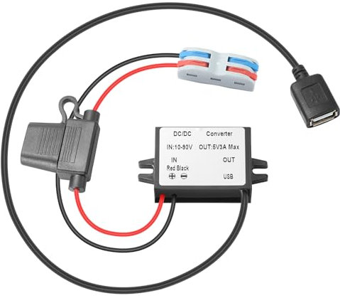 MZHOU 12V/24V/48V/60V/72V Buck to 5V 3A max 15W USB A Female voltage converter, DC 10-90V to USB-A step-down converter with terminals, fuse, IP67 waterproof, suitable for cars, monitors.