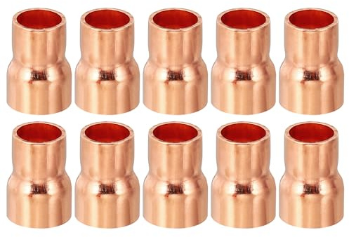 PATIKIL 1/2 to 3/8 ID Copper Reducer, 10pcs 99.9% Pure Copper Reducing Coupling Pressure Fitting Pipe Tube Connector Adapter with Sweat Solder Connection for HVAC Refrigeration System