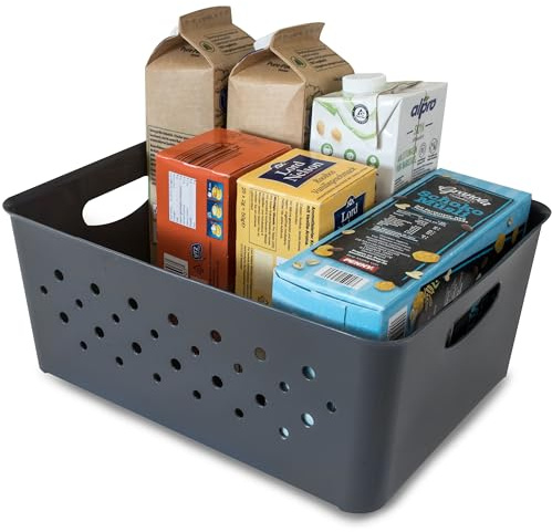 Hummelladen 6X Ordnungsbox ANTHRAZIT - 33x26x13cm - 10 Liter - DINA4 - Schubladenorganizer Ordnungskorb Schublade - Organizerbox Ordnungssystem Kunststoff Aufbewahrung Bad Korb Schrank Schreibtisch