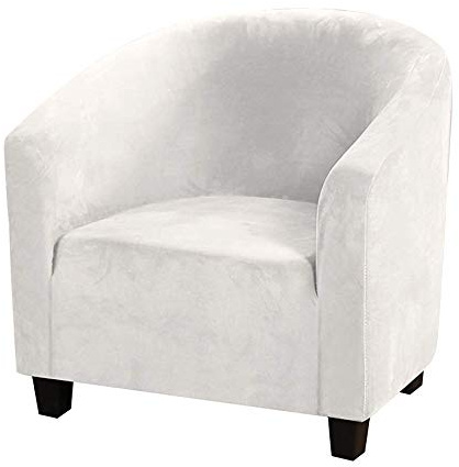Surwin Sesselbezug Sesselschoner mit Elastisch Stretch Husse, Samt-Einteiler Sesselüberwurf Universal Chair Schonbezug Sofabezug für Clubsessel Lounge- & Cocktailsessel (Weiß)