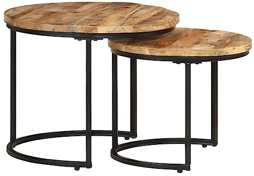 KTHLBRH Konsolentisch Schmal Wohnzimmer Tisch für Couch Satztische 2 STK. Rohes Mangoholz für Wohnzimmer Besprechungsraum Empfangsraum