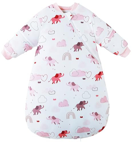 Chilsuessy Baby Schlafsack Winter Schlafsack mit abnehmbar Langarm Warm Kleinkinder Schlafsack für Jungen und Mädchen, Süßer Elefant/3.5 Tog, 80cm/Baby Höhe 75-90 cm