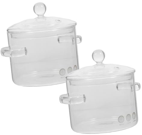 UTHCLO 2pcs Glass Cooking Pot Lid Double Handle 1350ml High Borosilicate Glass Saucepan for Electric Stove Instant Noodle Pot Home Kitchen Cookware