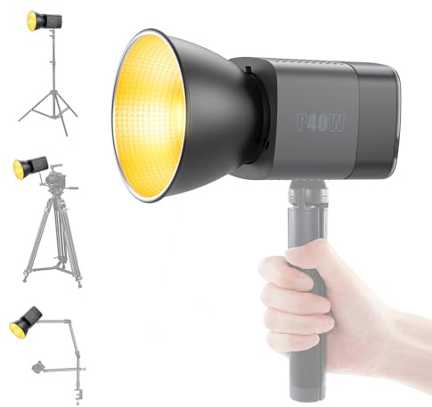 Lampe vidéo LED magnétique portable 40 W COB – Mini métal bicolore 2500 K-6500 K avec batterie intégrée, projecteur d'éclairage continu avec réflecteur magnétique et boîte à lumière