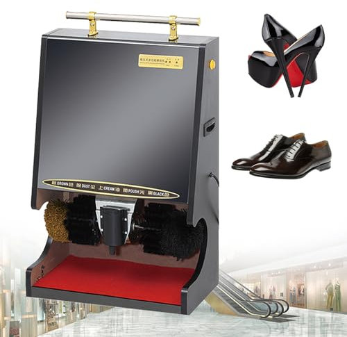 Naturalpowev Electric Shoe Shine Polisher,Automatic Induction/Double Combination Brush Shoe Polishing Machine, Electric Shoe Cleaner for Family Hotel Bank Commercial,Black