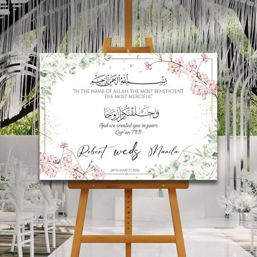 Nikkah Wedding Welcome Sign, Personalised Nikkah, Nikah Sign, Islamic Wedding Sign, Islamic Art, Nikah Welcome, Walima Sign, Floral Islamic