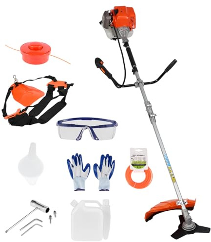 52cc Benzin-Rasentrimmer, 2-Takt-Freischneider mit Klinge und Schultergurt, Akku-Rasentrimmer, Handheld-Unkrautfresser, ideal für Gartenpflege, Orange