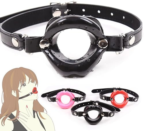 Open Mouth Gag Silicone Lips Ring Mouth Gag Oral O-Ring Ball Sex Bondage Gags & Muzzles Restraint Slave SM Game for Lover Couple Adult Toys (Black)