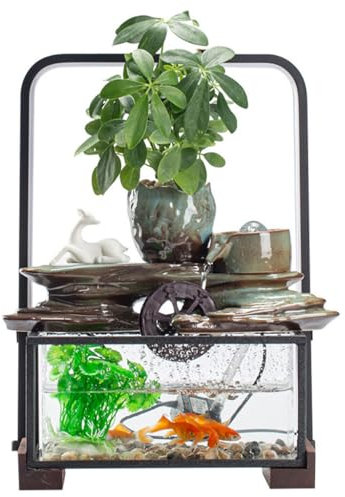 Decoraciones De La Casa Fuente de agua de escritorio china, adornos de agua circulantes simples creativos, sala de estar, oficina, pecera de escritorio, característica de cascada interior Fuente De Es