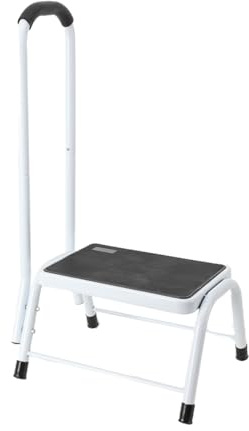 ECUTEE Sgabello con Corrimano per Adulti Capacità max. 150 kg, Sgabellino Portatile 1 Gradino per Casa, Scaletta Antiscivolo per Ufficio Cucina Bagni Camere da Letto