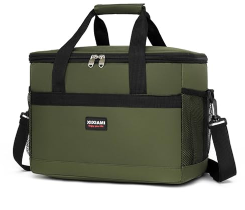 XIXIAMI Large Cooler Bag 33L Insulated Picnic Bag Food Storage Bag Cooling Bag Foldable Cool Bag Outdoor Drinks Cooler for Camping/Picnic/Fishing/Beach Party/BBQs-Army Green