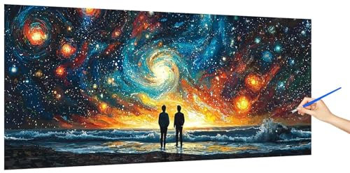 Pintar por Numeros Adultos Cielo Estrellado, Pintar por Numeros Niños Pareja Kit, Cuadros Paint by Numbers Colorear Manualidades Adultos Kit, DIY Pigmento Acrílico óleo Lienzos Decor 100x50cm V-8