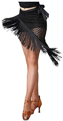 DLZFUDTY Bauchtanz HüFttuch,Glitzer Rock Frauen Latin Tanz Fransen Hüfte Wickel über Rock Bauchtanz Dreieck Gürtel Kostüm Zubehör Sexy Spitze Tücher(Black)