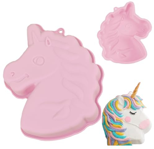 Eryndis Unicorn Baking Mould, Einhorn Backform Kuchenform, Unicorn 3d Kuchenform, Für Party Geburtstage, Mottopartys, Halloween, Weihnachten, Schokolade, Brot, Pudding Backen (rosa)