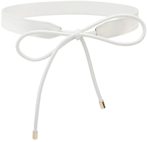CALFOVERA 1.65m Taillenband Aus Kordel Damen Modischer Krawattenknoten Skinny Gürtel PU Leder Boho Verknoteter Dünner Gürtel Für Kleider Taillen Seilgürtel Für Damenkleider Mäntel Pullover (Weiß)