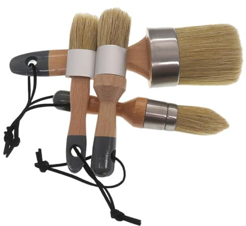 4Pcs Chalk Paint Brush for Furniture, Small Round Oval Wax Brush with Natural Bristles for Chalk Painting, Stencils, Artists