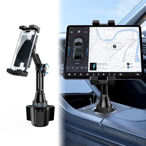 Tablet Holder for Car, Car Cup iPad Holder Mount, [Upgraded Version] Universal Cup Cradle, Long Adjustable Neck, for 4.7-13 Cell Tablet/Phone Stand for iPad, iPhone, Galaxy, Google, Switch and more