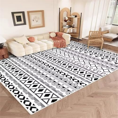 RUGMRZ Webteppich 70x140CM vorzimmer Teppich maschinenwaschbar Grau Schwarzer, Retro-geometrischer Teppich. Muster Schlafzimmer Teppiche