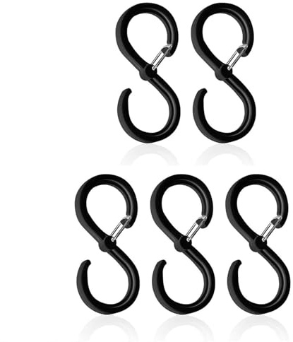 5pcs Large S Hooks for Hanging Heavy Duty, Black S Shaped Hooks with Safety Buckle, 9.2cm S Hook for Hanging Outdoors Kitchen Bathroom Bedroom Utensils Clothes Towels (Fits up to 3.2cm Diameter)