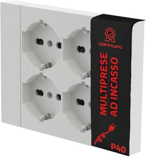 OWIJI Multipresa da Incasso Quadra 4 Posti Universali P40 Bianca Compatibile Muratura Cartongesso Spine Standard Italiano Tedesca Cablaggio Rapido Presa Multipla Salvaspazio Adattatore