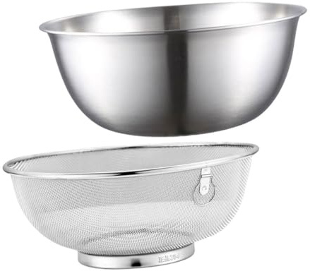 VALICLUD Scolapasta in Acciaio Resistente Ciotola Per Lavare Riso e Frutta Set Da 2 Pezzi 24 Cm Resistente All’usura Per Cucina e Microonde Scarico Rapido Bordo Liscio Sicuro