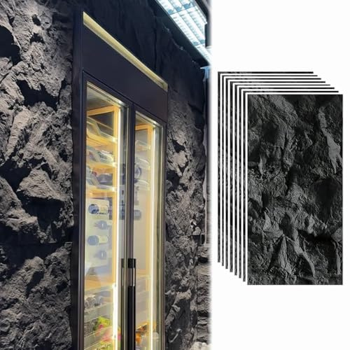 ZIMGOD Wandpaneele Schwarze 3D-wandverkleidung in Steinoptik, 60 mm Dicke Wall Panels, Tapete für Restaurant Wohnzimmer Schlafzimmer, Paneele Wand für Außenküchen(8-Pack)