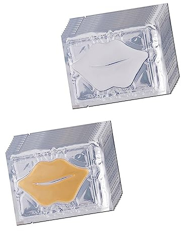 MOTHNUR 20pcs Collagen Lip Mask Moisturizing Lip Pads Hydrating Anti-crack for Women Transparent White and Gold