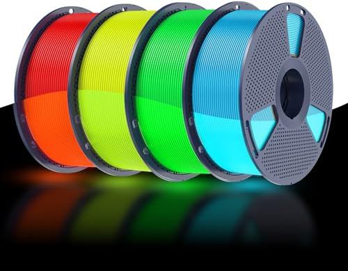 SUNLU 4KG PETG Glow in The Dark Filament 1.75 mm, Filament Leuchtend PETG | Hohe Helligkeit und Langzeit Glow PETG 1KG Spule (2,2 lbs), Maßgenauigkeit +/- 0,02mm, Leuchtend Blau+Grün+Rot+Gelb