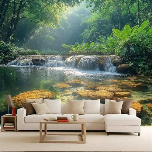 Fotomurales Autoadhesivo 250x175cm Cascada Clara En El Bosque - No Tejido - ExtraíBle Para Despegar Y Pegar - Paisajes Naturales 3d Tv Fondo Pared Dormitorio Murales Papel Tapiz Moderno