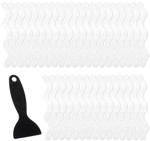 LXUEJIE 36 Pcs Long Ripples Non-Slip Bathtub Sticker, Transparent Non-Slip Bathtub Stickers, Safety Shower Treads Adhesive Appliques with Premium Scraper for Safety Bathroom Tubs for Bath Tub, Shower