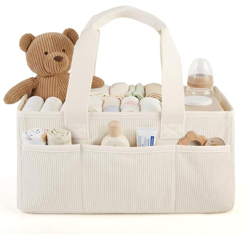 NADSSJL Wickeltisch-Organizer, Wickelkorb für die Wickelstation, Stilvoller Wickelorganizer für Babybedarf, Unverzichtbares Geschenk zur Geburt und für die Baby-Wunschliste, Beige