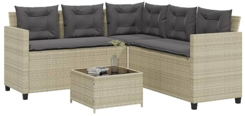 Teenpull Gartensofa L-Form, Hellgrau Poly Rattan, mit Tisch, Kissen, Outdoor Set für Terrasse, Balkon, 175x175 cm, witterungsbeständig, pflegeleicht