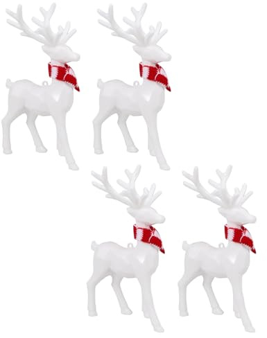 DECOMELODY 4 Piezas Figuras de Reno Acrílicas Blancas de Esculturas Ligeras y Resistentes para Decoración de Mesa Navideña Adornos de Ciervo para Hogar Sala y Oficina