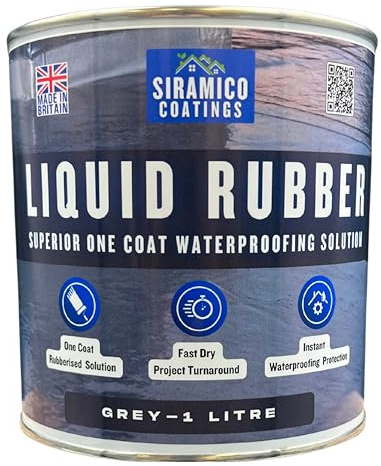 Siramico Coatings Liquid Rubber Roof Coating | Instant Leak Seal Technology I Quick Drying, One Coat Waterproofing Sealant | Black, Grey & Clear (Grey, 1 Litre)