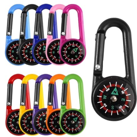 Mini Mousqueton Multifonction, 10 pièces Boussole de Camping Colorée Mini Boussole Enfant Boussole Randonnée pour Les activités de Plein air, Le Camping, la randonnée et Les Voyages