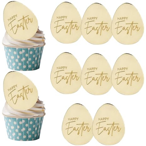 10pcs Easter Egg Cupcake Toppers, Easter Cake Decorations Gold Acrylic Egg Shape Happyeaster Mirror Effect Cake Toppers Spring Party Decorations Supplies