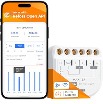 Refoss Module Relais Interrupteur connecté WiFi 16A (FIL NEUTRE REQUIS), Interrupteur Intelligent avec Surveillance Énergétique Compatible avec Home Assistant, Alexa et Google Home