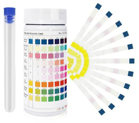 HAIJIYUNTU 9 in 1 Aquarium Teststreifen, 100 Streifen Aquarium Wassertest, zum Testen von PH, Wasserhärte, Chlor, Blei, Nitrat, Fluorid, Trinkwasser, Pool, Fischteich