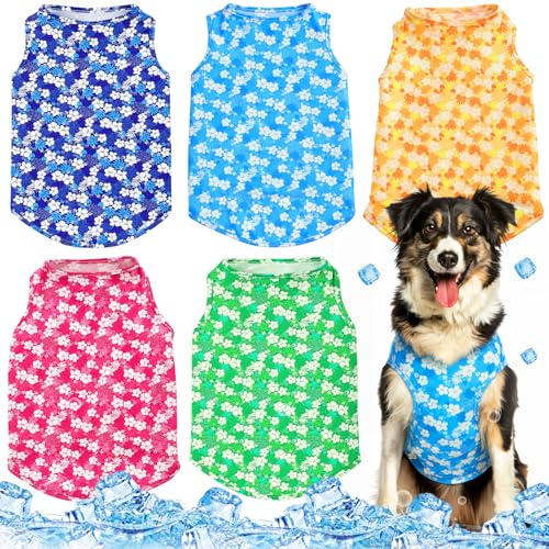 Talltalk 5 Pack Dog Cooling Vest Quick Dry Shirts Mesh Breathable Instant Sun Protection Cooling Dog Vest Lightweight Summer Beach Hawaii Jacket Collar for Outdoor Walking Hunting Hiking Clothes(M)