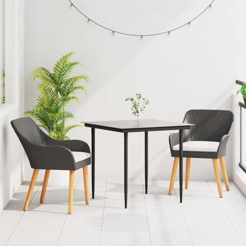 Owoxanthellate Gruppo da pranzo in rattan sintetico, nero, 80 cm, con cuscino resistente alle intemperie, per balcone, terrazza e piccoli spazi esterni