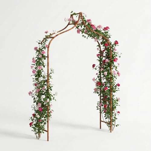 Kapaga Arche de jardin en métal 240 x 150 cm – Arche de pergola en acier solide pour plantes grimpantes avec patine naturelle de rouille, passage décoratif pour jardin et terrasse