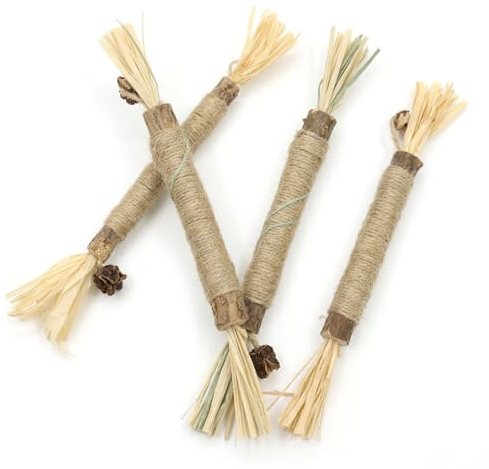 Nairv-Furn 4 Stück Katze Dicke Ausführung mit Raffia Natürliche Katzenminze Sticks Mundgeruch Robustes Kauspielzeug Katze zur Zahnreinigung und Stressabbau für Alle Rassen