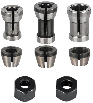 Juego de 8 alicates de sujeción para Einhell Katsu Bosch Dewalt, 6 adaptadores de abrazadera (6 mm, 6,35 mm, 8 mm) + 2 tuercas para máquina de grabado, pinzas de precisión para grabado y carpintería