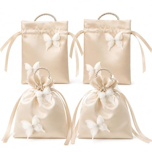 RhiVrillion Bolsas Tela Pequeñas – 4 Unidades 15x18cm con Cordón, Bolsitas Regalo para Bodas, Almacenamiento Joyas, Para Dulces, Maquillaje, Manualidades