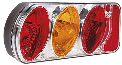 OROK - Luces traseras cromadas de 5 funciones, izquierda - Linterna de 5 funciones cromada/intermitente, luz nocturna, parada, explorador de placa, luz de marcha atrás - Dimensiones: 222 x 100 x 55 mm